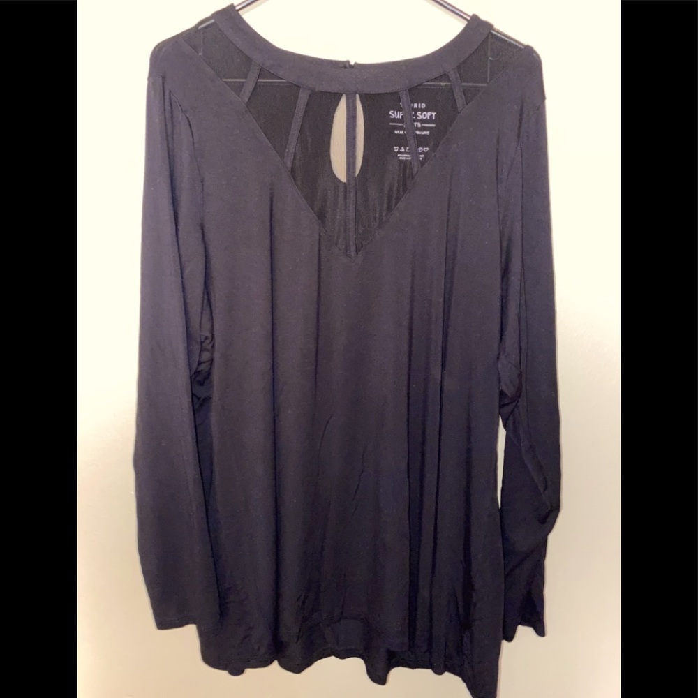 Torrid Black Long-Sleeve Top with Keyhole & Mesh Yoke